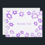 Watercolor Purple Star of David Bar Bat Mitzvah  Thank You Card<br><div class="desc">Perfect fun THANK YOU card to send after a bat mitzvah, bar mitzvah or other Jewish celebration! Hand made watercolor art for you on the front and blank back side! FULLY CUSTOMIZABLE! Click on “Personalise” above to edit the text. Click "edit using design tool" to adjust the fonts, colours and...</div>