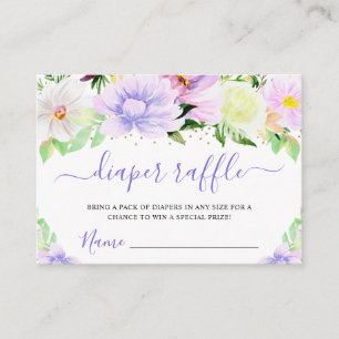 Watercolor Purple Summer Flowers Diaper Raffle Enclosure Card