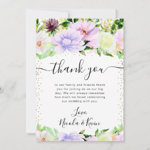 Watercolor Purple Summer Flowers Wedding Thank You Card