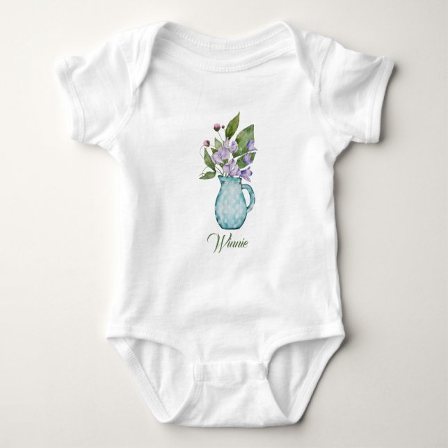 Watercolor Purple Sweet Pea Flowers Baby Bodysuit (Front)