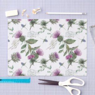 Watercolor Purple Thistle Botanical Pattern Tissue Paper