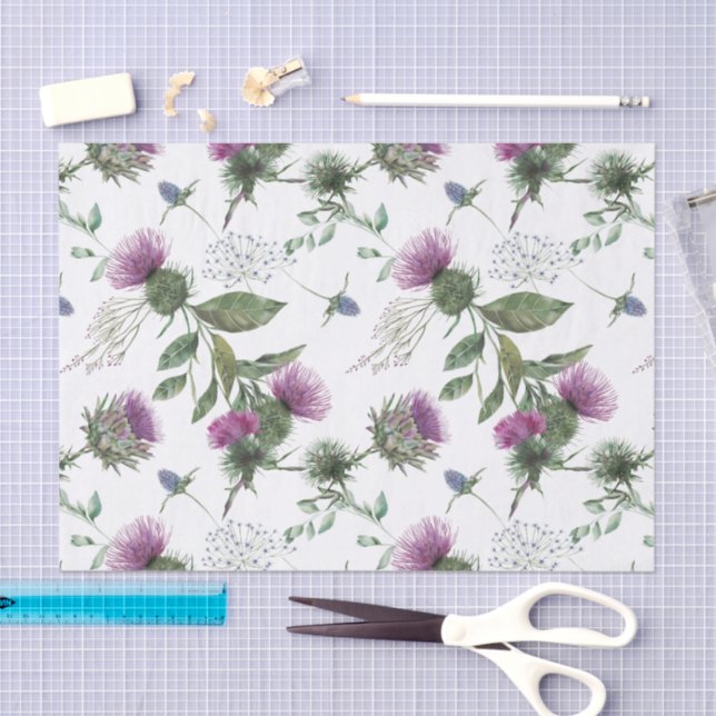 Watercolor Purple Thistle Botanical Pattern Tissue Paper (Craft)