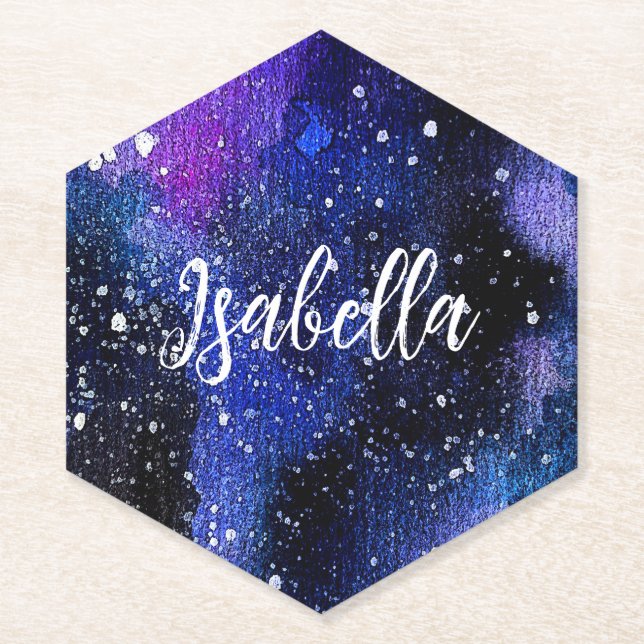 Watercolor Purple Universe Paper Coaster (Front)