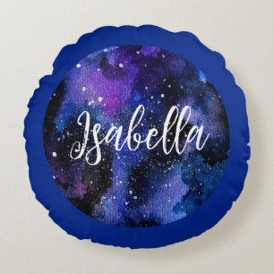 Watercolor Purple Universe Round Cushion