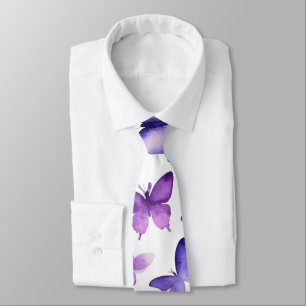 Watercolor Purple Vibrant Butterflies Tie