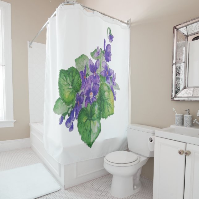 Watercolor Purple Violet Flower  Floral Art Shower Curtain (In Situ)