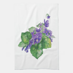 WATERCOLOR Purple Violet Flower Tea Towel