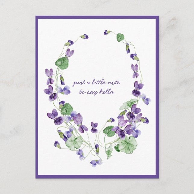 Watercolor Purple Violet Wreath Thinking of You Po Postcard (Front)