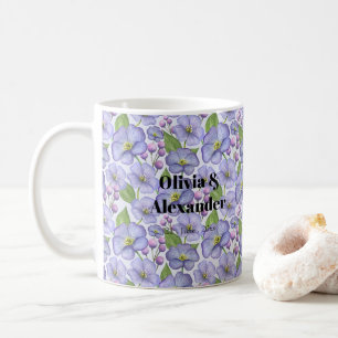 Watercolor Purple Violets & Floral Pattern Coffee Mug