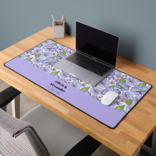 Watercolor Purple Violets & Floral Pattern Desk Mat