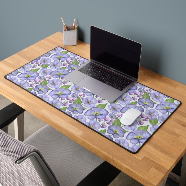 Watercolor Purple Violets & Floral Pattern  Desk Mat (Office 2)