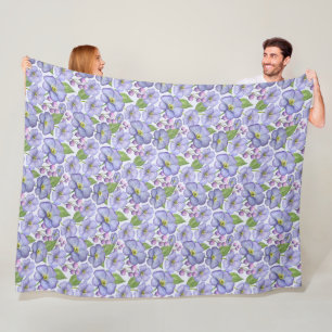 Watercolor Purple Violets & Floral Pattern Fleece Blanket