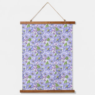 Watercolor Purple Violets & Floral Pattern Hanging Tapestry