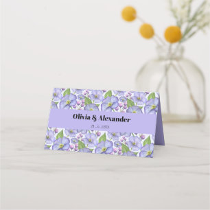 Watercolor Purple Violets & Floral Pattern Place Card