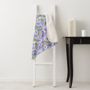 Watercolor Purple Violets & Floral Pattern Sherpa Blanket
