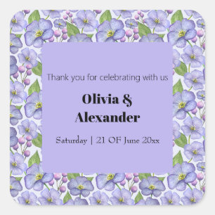 Watercolor Purple Violets & Floral Pattern Square Sticker