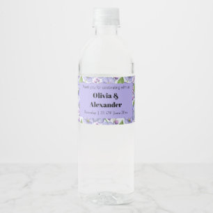 Watercolor Purple Violets & Floral Pattern Water Bottle Label