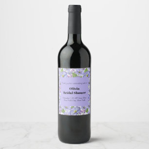 Watercolor Purple Violets & Floral Pattern Wine Label