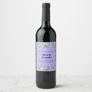 Watercolor Purple Violets & Floral Pattern Wine Label