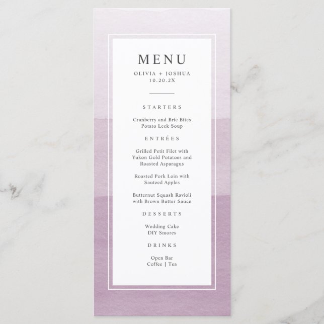 Watercolor Purple Wedding Menu (Front)