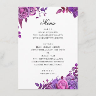 Watercolor purple wedding. Romantic lavender Menu