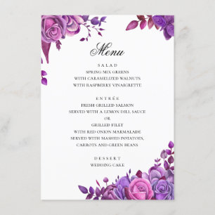 Watercolor purple wedding. Romantic lavender Menu
