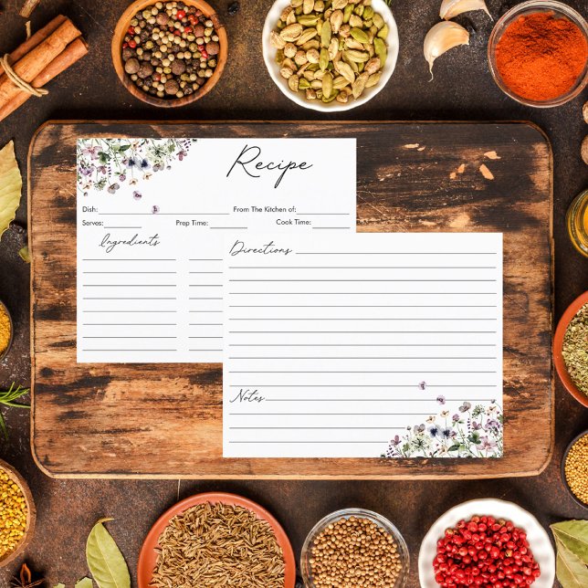 Watercolor Purple Wildflower Floral Recipe Card (In situ)