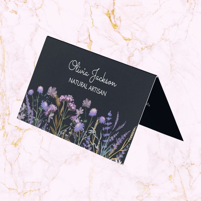 Watercolor Purple Wildflower Meadow Folded Business Card (Creator Uploaded)