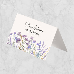 Watercolor Purple Wildflower Meadow Folded Business Card