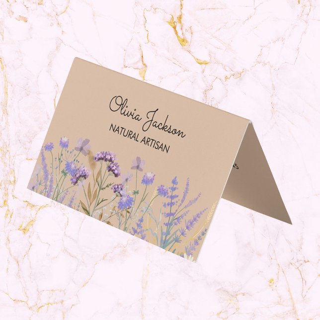 Watercolor Purple Wildflower Meadow Folded Business Card (Creator Uploaded)