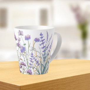 Watercolor Purple Wildflower Meadow Latte Mug