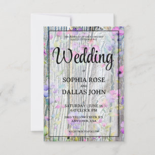 Watercolor purple wildflower rustic wedding  invitation