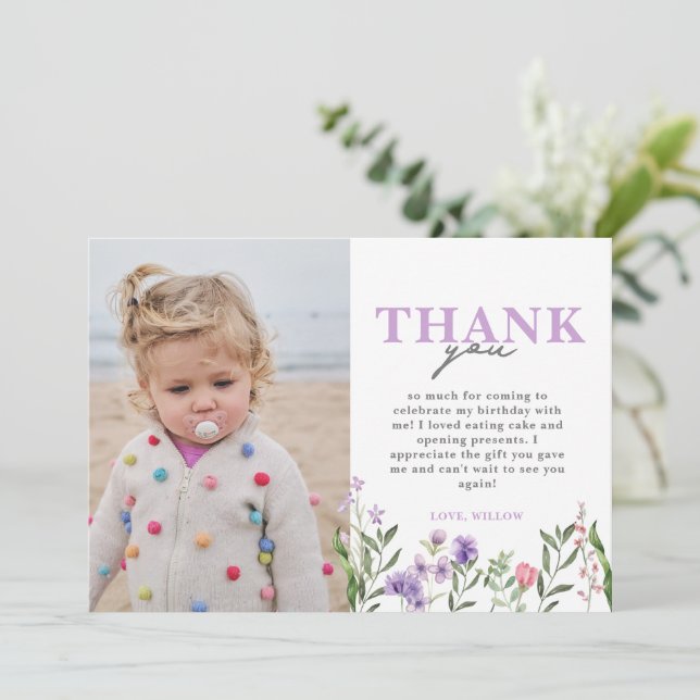 Watercolor Purple Wildflower  Thank You Card (Standing Front)