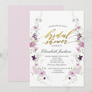 Watercolor Purple Wildflowers Bridal Shower Invitation