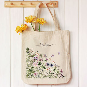Watercolor Purple Wildflowers  Tote Bag