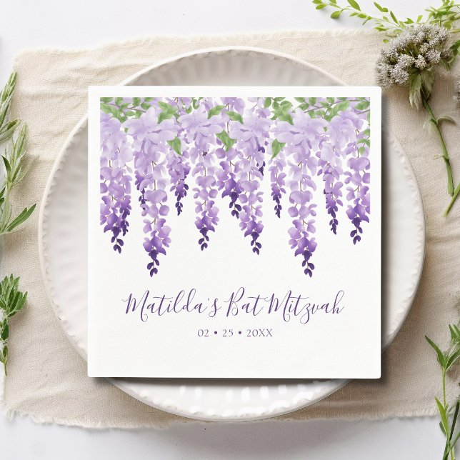 Watercolor Purple Wisteria | Bat Mitzvah Napkin (Creator Uploaded)