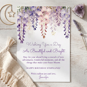 Watercolor Purple Wisteria Floral Adult Birthday Card
