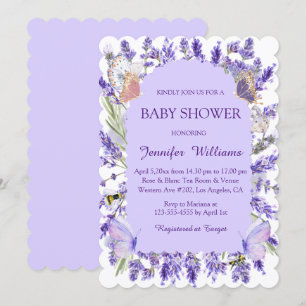 watercolor purple wisteria floral baby shower chic invitation