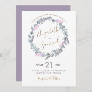 Watercolor purple wreath Wedding Invitation