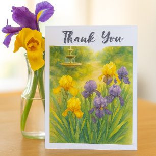 Watercolor Purple & Yellow Irises  Birthday Party  Thank You Card