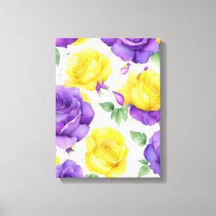 Watercolor Purple Yellow Rose  Canvas Print