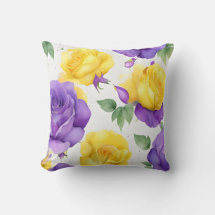 Watercolor Purple Yellow Rose Cushion