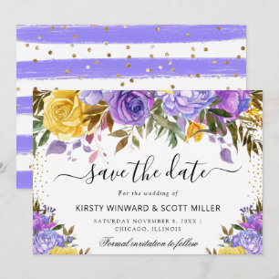 Watercolor Purple Yellow Summer Flowers Wedding Save The Date