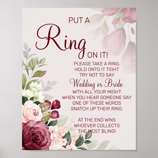 Watercolor Put a Ring bridal shower game sign (Front)