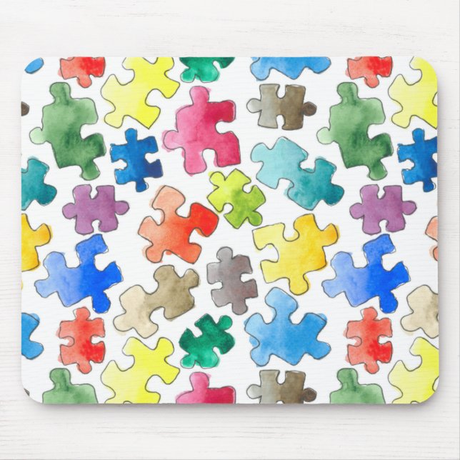 Watercolor Puzzle Pieces Mouse Pad (Front)