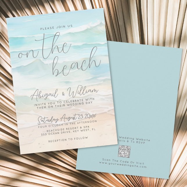 Watercolor QR Code On The Beach Wedding Invitation (Watercolor QR Code On The Beach Wedding Invitation)