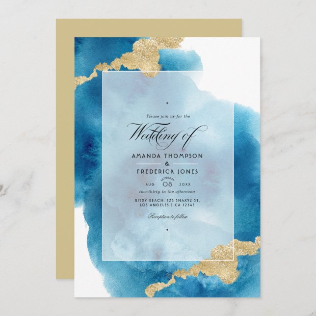 Watercolor QR Code RSVP Beach Wedding Invitation (Front/Back)
