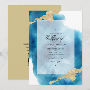 Watercolor QR Code RSVP Beach Wedding Invitation
