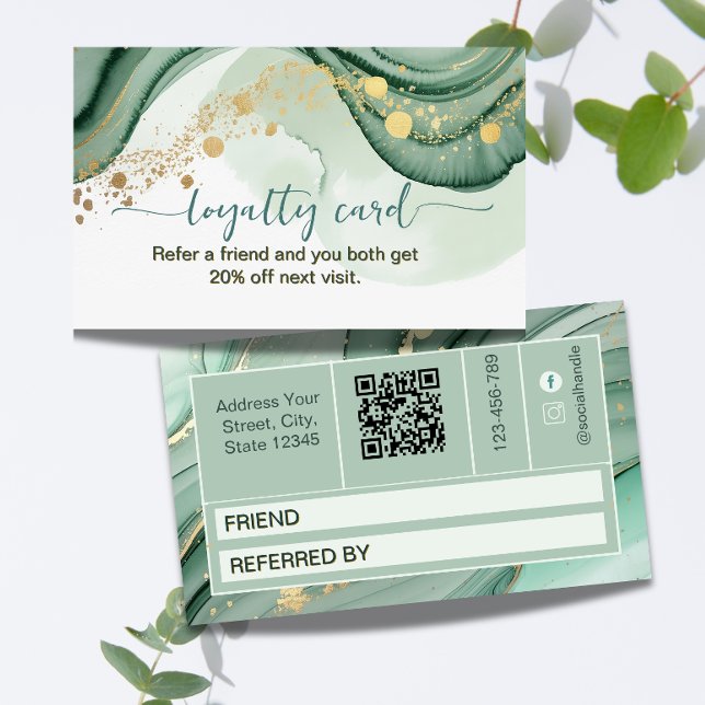 Watercolor Qr Code Sage Green Gold  Loyalty Card (Creator Uploaded)
