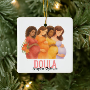 Watercolor QR Logo DOULA Client Gift Ceramic Ornament